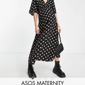 ASOS Maternity Black and White Polka Dot Midi Dress